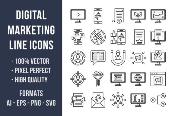 Download 50 Digital Marketing Line Icons - Digital Collection