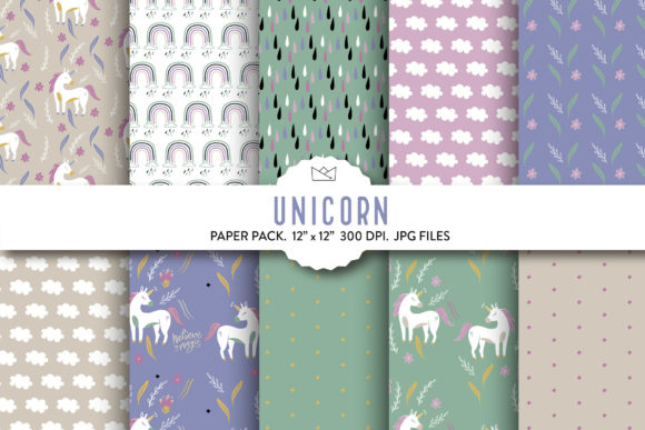 Download Unicorn Digital Paper, Rainbow Design - Digital Collection