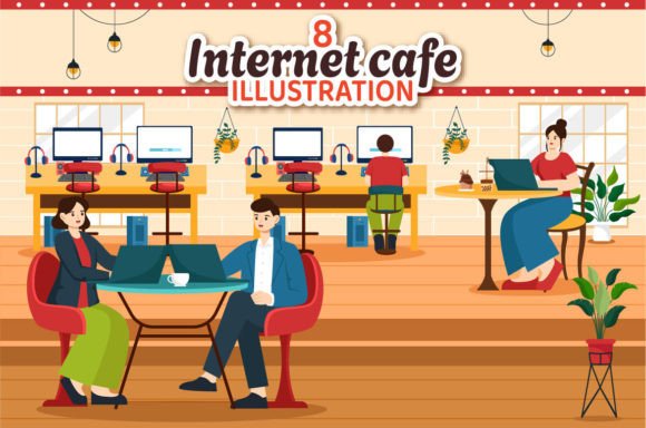 Download 8 Internet Cafe Illustration - Premium Resources